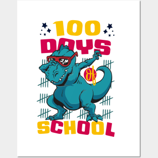 100 Days of school featuring a T-rex dino Dabbing #4 Posters and Art